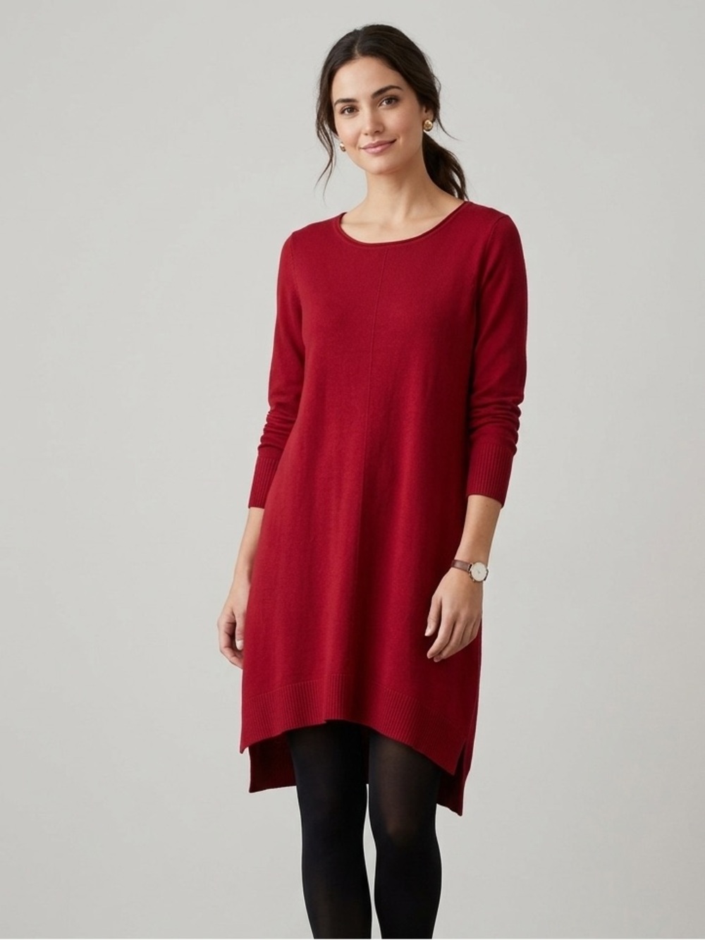 Eileen Fisher Sz S Red 100% Merino Wool Sweater Dress
